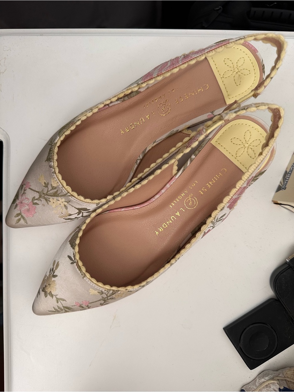 Loeffler Randall Pink and Cream Floral Slingback Mules - Picture 3 of 4